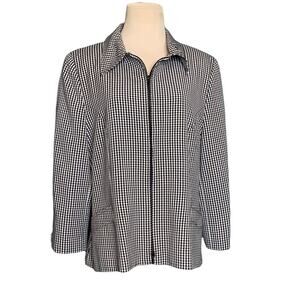 Tribella black white gingham zipper blazer jacket size 14